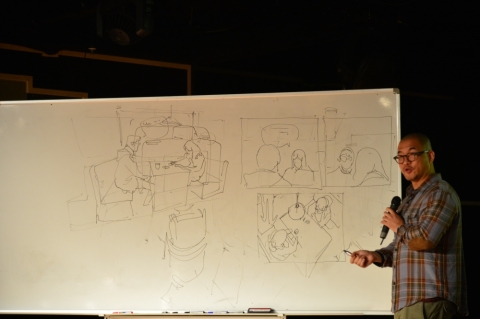 김정기 작가가 한예진 아트홀에서 특강을 하고 있다.