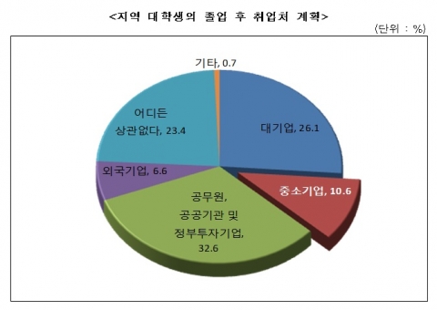 지역 대학생의 졸업 후 취업처 계획