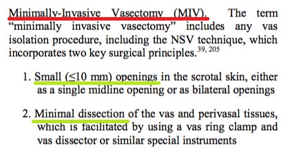 최소침습정관수술(Minimally Invasive Vasectomy)이라는 망를 하려면 적어도 두가지 조건, 즉 한 바늘도 꿰맬 필요없이 수술로 인한 피부상처가 작아야 하며, 피하 조직손상 또한 최소화되어야 한다는 설명 : 그외 논문 내용을 캡쳐한 사진이 다수 있다.