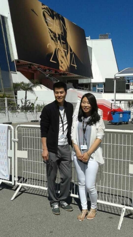 67회 칸 국제영화제에 참석한 한국의 단편영화 감독들, 왼쪽부터 거울의 성상모 감독, 숨의 권현주 감독