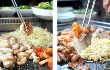 모아약돌막창 주 메뉴인 막창과 삼겹살
