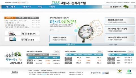 TAAS(교통사고분석시스템) 홈페이지의 모습이다.