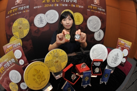 한국조폐공사는 교황 방한 기념주화 예약 접수를 8월 11일부터 22일까지 우리은행 및 농협은행의 전국 2,000여 개 창구에서 실시한다.