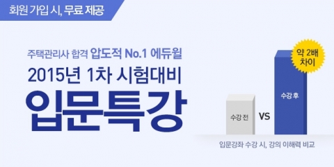 에듀윌이 2015년 주택관리사 시험 합격을 위한 1차 입문특강을 무료로 제공한다.