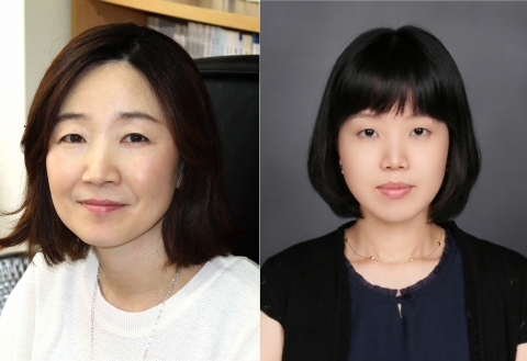 건국내 연구진(왼쪽부터 안윤주 교수-이우미 박사과정생)이 형광나노물질인 양자점이 수생태계 3단계 먹이사슬을 통해 원생생물에서 물벼룩을 거쳐 어류까지 전달되는 것을 바이오이미징을 통
