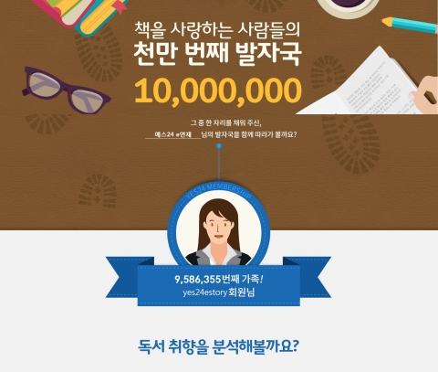 예스24는 회원들이 예스24를 통해 15년 간 쌓아온 자신의 독서 발자취를 살펴볼 수 있는 책을 사랑하는 사람들의 천만번 째 발자국이라는 서비스 페이지를 선보였다.