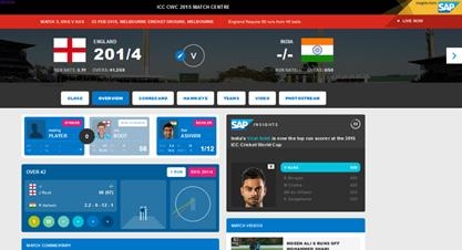 SAP는 최근 국제크리켓협회(ICC)와 손잡고, ICC 크리켓 월드컵 2015의 앱인 ICC 크리켓 월드컵 2015 매치 센터(ICC Cricket World Cup 2015 Match Center, 이하 매치 센터)를 출시했다.