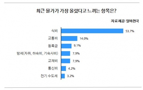 체감물가 상승 항목