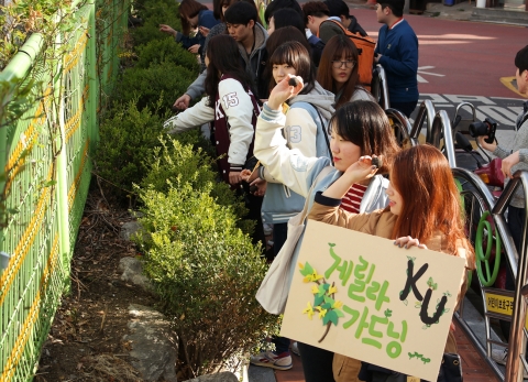 건국대 KU게릴라가드닝 동아리학생들이 청계천과 용산 등 서울 도심 곳곳 버려진 땅에 꽃을 심는 게릴라 가드닝뿐만 아니라 지난 4월 서울 광진구 건국대학교 주변 뚝섬·어린이대공원·지하철 건대입구역 등에서 씨앗 폭탄을 뿌리는 활동을 펼쳤다.