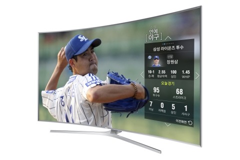 삼성전자 모델들이 삼성 스마트 TV로 실시간 제공하는 부가정보 서비스를 소개하고 있다