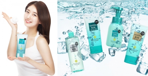 LG생활건강이 제주도의 천연 탄산수가 함유되어 번들거리고 늘어진 모공을 매끈하고 투명하게 가꾸어주는 모공 딥클렌징 라인 온더바디 스파클링 모공톡스를 출시했다.
