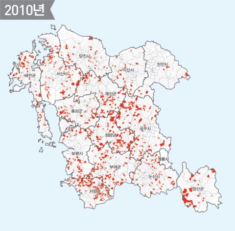 2010년 기준 충남 과소&고령화 핫스팟