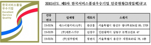 한국서비스진흥협회 9차 SQ인증기업 목록
