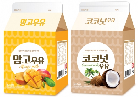 GS25가 출시한 색다른 가공우유인 망고우유, 코코넛 우유 2종