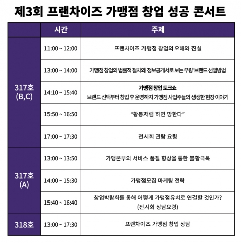 제3회 프랜차이즈 가맹점 창업 성공 콘서트 프로그램 표