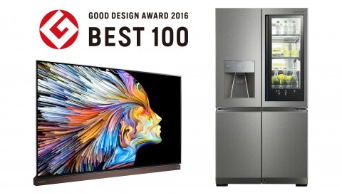 일본디자인진흥회가 발표한 굿 디자인상 2016(Good Design Award 2016)에서 Best 100에 선정된  LG 시그니처 냉장고의 모습이다