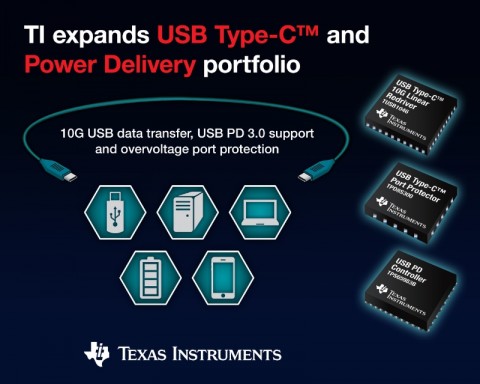 TI가 5종의 새로운 USB 타입-C 및 PD (Power Delivery) 제품을 출시한다