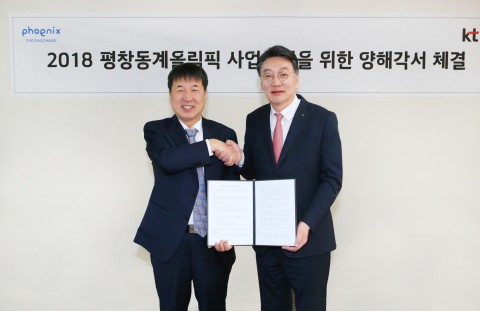 KT는 KT 광화문 West사옥에서 휘닉스 평창을 운영하는 휘닉스중앙평창과 2018 평창동계올림픽 사업협력을 위한 양해각서를 체결했다