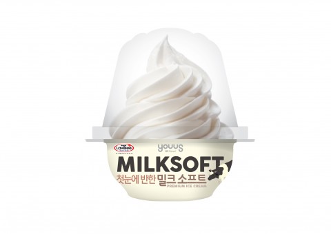 GS수퍼마켓이 아이스크림 전문 중소기업 라벨리와 손잡고 첫 눈에 반한 밀크소프트를 출시했다