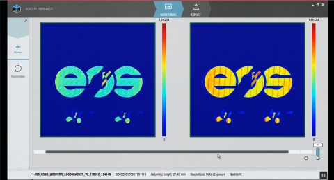 3D 프린팅 기술과 품질을 선도하는 EOS는 세계 최초 광학 단층촬영(OT: Optical Tomography) 상용 시스템 EOSTATE Exposure OT를 출시했다.  제작 진행 중의 EOSTATE Exposure OT 실시간 화면