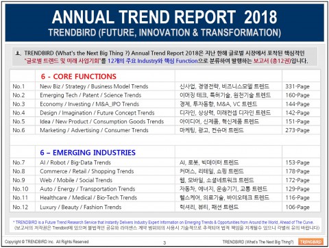 트렌드버드가 2018년 핵심 비즈니스 동향에 대한 예측을 담은 2018 트렌드 전망 보고서를 발간했다