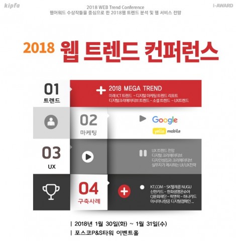 한국인터넷전문가협회가 30일부터 31일까지 양일간 2018 웹 트렌드 컨퍼런스를 개최한다