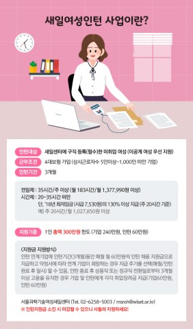서울과학기술여성새로일하기센터가 2018 새일인턴을 모집한다. 사진은 새일인턴 모집 포스터