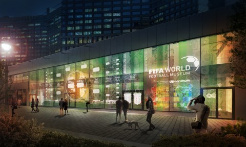 2018 FIFA 러시아 월드컵 동안 현대 모터스튜디오 모스크바 건물 외관 벽면에 조성될 경기 대진표 파사드