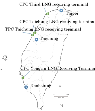 대만의 LNG 수입 터미널 위치