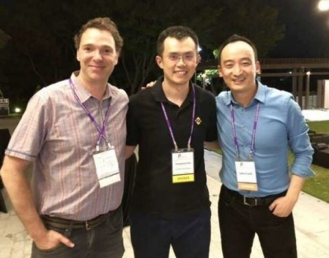 왼쪽부터 리브라크레딧의 공동창업자 Dan Schatt, 바이낸스 CEO Zhao Changpeng, 리브라크레딧의 공동창업자 Lu Hua