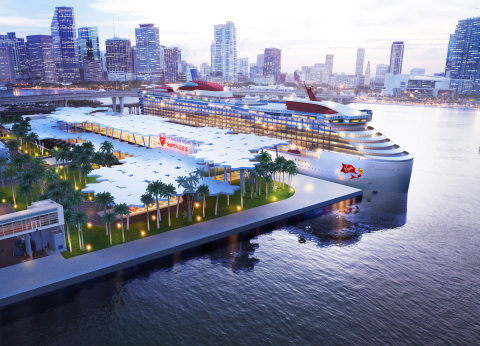 버진 보이지스가 2021년 마이애미항에 야자숲 컨셉트의 신규 터미널 건립 계획을 발표했다