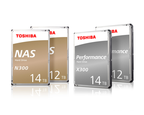 도시바 N300 NAS 하드드라이브 및 X300 퍼포먼스 HDD 시리즈의 12TB 및 14TB 헬륨-밀폐 모델 이미지