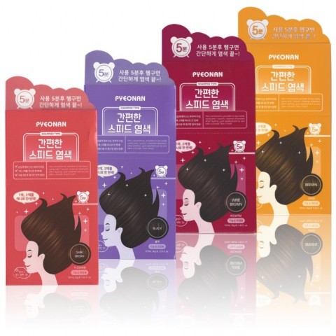 Saerom Cosmetics PYEONAN Easy-to-Use Speedy Hair Dye solves troublesome  premature greying of hair with 14 ingredients derived from nature. PYEONAN Easy-to-Use Speedy Hair Dye comes in 4 different colors including black, dark brown, brown and wine brown.