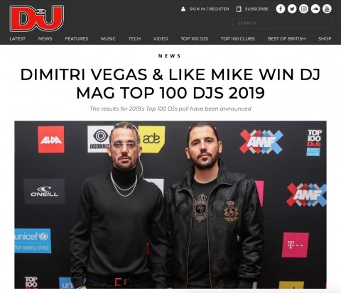 Dimitri Vegas & Like Mike가 올해 DJ Magʼs 2019 TOP 100 DJs 투표를 통해 전 세계 1위로 선정됐다