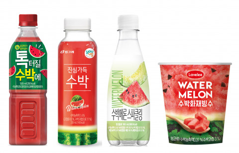 GS25가 출시한 수박음료 3종과 수박화채빙수