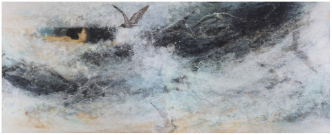 ‘The Beginning 130 x 324cm han-ji on canvas 2020.’ 전시작품. 코로나 광풍 가운데 의연하게 극복하는 인류를 한 소녀로 상징한 작품