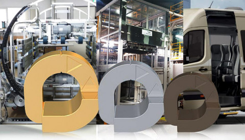 왼쪽부터 벡터 코리아 어워드 금상을 수상한 TV 검사장비, 은상을 수상한 시멘트 자동 개포기 시스템, 동상을 수상한 슬라이딩 도어