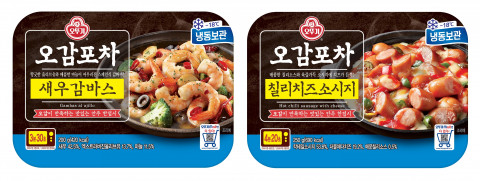 오뚜기가 오감이 만족하는 안주 한 접시 오감포차 새우감바스와 칠리치즈소시지를 출시했다