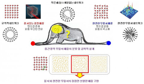 질서(빨간 점, 보아뱀의 꼬리)와 완전한 무질서(파란 점, 보아뱀의 머리)는 물리적/통계적으로 엄밀하게 정의된 매질 상태이다. 그 중간 영역(보아뱀의 배 안)에는 수많은 자유도를 