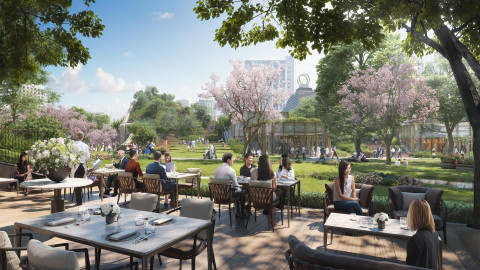 중앙 광장이 내다 보이는 호텔 레스토랑