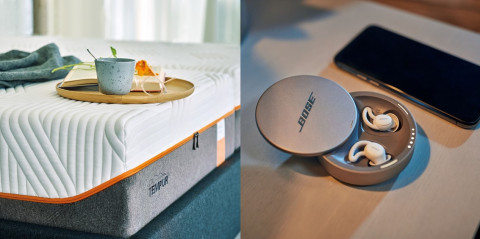 왼쪽부터 템퍼 오리지날 매트리스, 보스 슬립버드 2