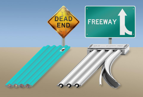 CFCLEAN 케이블과 e스킨을 결합한 모듈형 케이블 가이드 시스템. ISO14644-1등급으로 클린룸 사용에 적합하며, 시중 클린룸 케이블에 비해 교체와 유지보수가 매우 간편한 