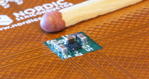 nPM1100 PMIC는 2.075 x 2.075mm WLCSP 패키지에 USB 호환 입력 레귤레터와 400mA 배터리 충전기 및 150mA DC/DC 벅 전압 레귤레이터를 통합하