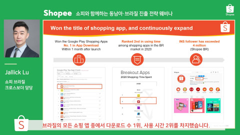 쇼피 브라질 크로스보더 사업 담당 ‘잴릭 루’가 성과를 소개하고 있다