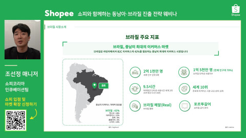쇼피코리아 인큐베이션팀 조선정 매니저가 브라질 이커머스 트렌드를 소개하고 있다