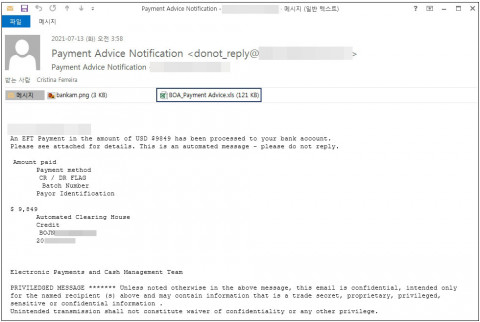 안랩이 공개한 악성코드 유포에 사용된 메일 본문
