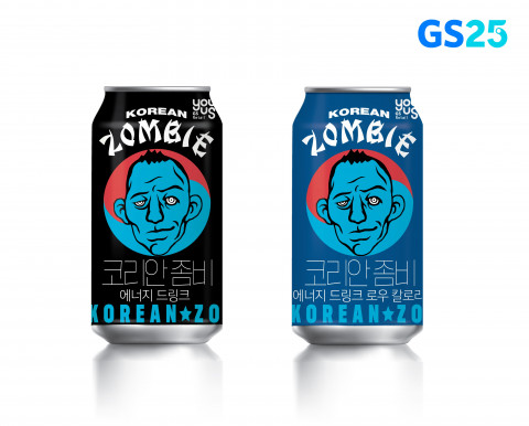왼쪽부터 GS25 코리안좀비 에너지드링크와 로우칼로리 에너지드링크 상품