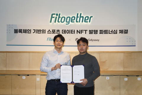 왼쪽부터 핏투게더 대표이사 윤진성, 블록오디세이 대표이사 연창학