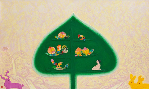 생명의노래 생명산수, 97X162cm(100호), 캔버스에 한지, 먹, 채색, 2012
