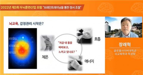글로벌사이버대학교 뇌교육융합연구소가 후원한 ‘2022 제3회 두뇌훈련산업 포럼, 브레인트레이닝을 통한 정서 조절’에서 발표하고 있는 장래혁 글로벌사이버대학교 뇌교육학과 학과장
